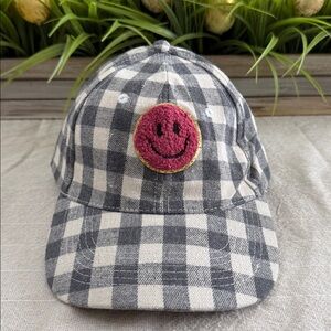 Cocus Pocus Smiley Face Hat Gingham Check Pink Patch Baseball Cap NWOT
